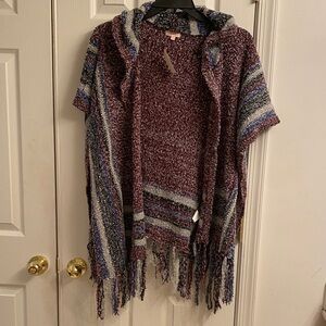 Luhmi Multicolor Hooded Knit Cardigan with Fringe